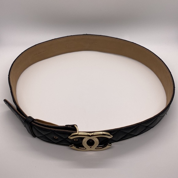 Chanel CC Gold Logo Quilted Black Belt